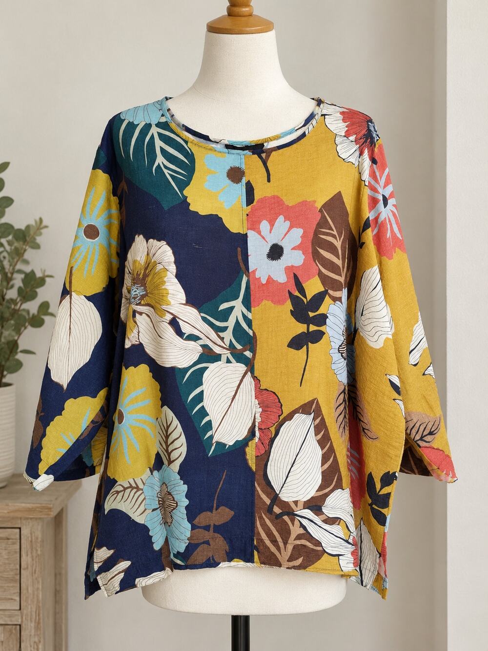 Ali Miles Plus Size 3X Abstract Floral Colorblock Tunic Top Art To Wear Boho